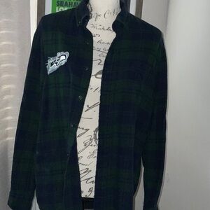 Upcycled Seattle Seahawks flannel shirt sz M blue & green